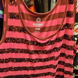 Old Navy Pink and Brown Sequin Tank Top